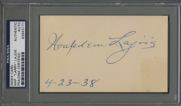 1938 Napolean Lajoie Autographed 3x5 Index Card (PSA/DNA)